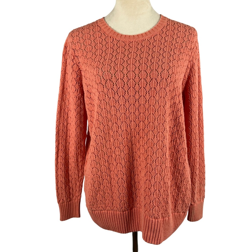 WinterSilks Women's Sweater Large Silk Cotton Knit Open Weave Coral